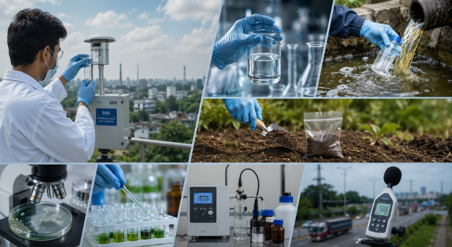 Testing and analysis of Air, Water, Effluents, Soil, Micro nutrients, Micro metrology, Noise etc.